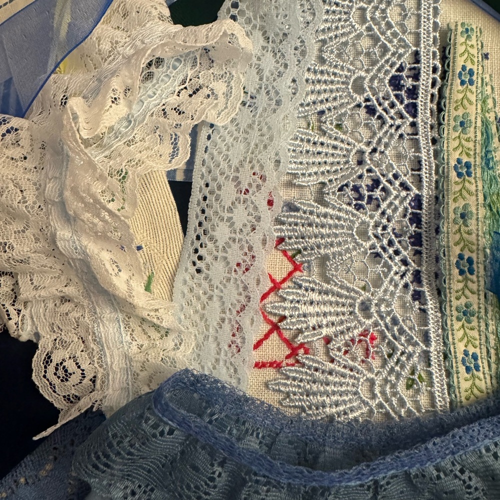 Hand Slow‎ Stitch Blue 50+ Upcycled Fabric Lace Button Junk Journal Kit VTG - Picture 3 of 5